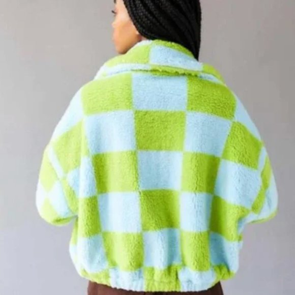Urban Outfitters Olivia Blue Green Mod Checkered Sherpa Jacket. Unworn. Size XS - Picture 3 of 7